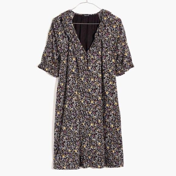 Madewell Ruffle Floral Print Button Front Trapeze Mini Dress | Size Small - Picture 9 of 9